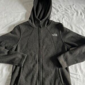 Womens Gray Zip Front Fleece Gray Hooded Jacket Sweater Sweatshirt size Medium